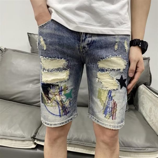 Men's Japanese Washed Denim Shorts – Distressed & Button-Detailed Casual Streetwear (28-36 Waist) – Loose Straight Cut For Summer_mkmklike.com