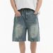 Retro Washed Denim Shorts For Men Patchwork Design Summer Casual Loose Fit_mkmklike.com