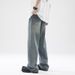 Men's Clothing Men's Ice Blue Jeans Retro Washed Distressed Straight Leg Slim Fit Casual Loose Pants_mkmklike.com