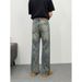 Men's Rhinestone Embellished Jeans – Distressed Washed Denim Pants With Star Studs, Streetwear Straight-Leg Fit (Blue)_mkmklike.com