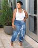 Women's Distressed Ribbed Skinny Jeans With Lace-Up Detail - Stretch Slim Fit Mid-Rise Denim Pants (Blue, S-3XL)_mkmklike.com