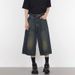 "Vintage Washed Cropped Wide Leg Jeans For Women & Men - Retro Relaxed Straight Cut Denim Mid-Length Shorts With Distressed Details"_mkmklike.com