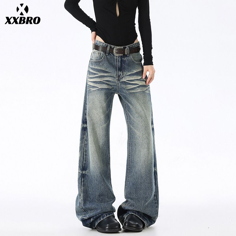 Men's Clothing Men's Slim Fit Flared Jeans American Retro Tie Dye Whiskered High Street Trendy Cleanfit Distressed Jeans_mkmklike.com