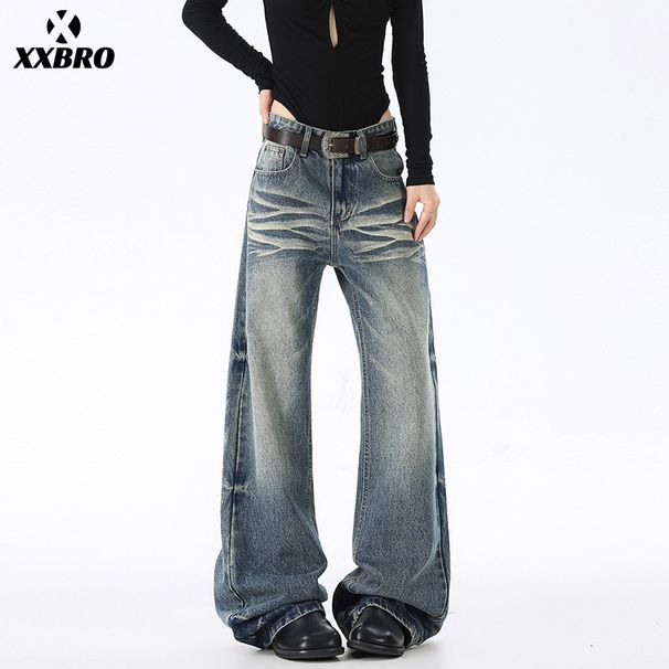 Men's Clothing Men's Slim Fit Flared Jeans American Retro Tie Dye Whiskered High Street Trendy Cleanfit Distressed Jeans_mkmklike.com