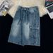 Summer Men's Plus Size Capri Jeans Loose Wide Leg Hip Hop Cargo Shorts Multi Pocket Chubby Pants_mkmklike.com