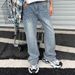 Men's Clothing Retro High Street Distressed Denim Jeans With Patchwork Design Straight Leg Comfortable Stretch Casual Pants For Daily Wear_mkmklike.com