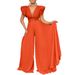 Women's sexy deep V pleated wide leg large size jumpsuit_mkmklike.com