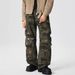 Military Green Camo Cargo Pants For Men - Streetwear Tactical Work Pants With Multi-Pockets & Straight Leg Design_mkmklike.com