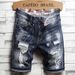 Lined Fabric Men Multi-Ripped Five-Point Beggar Pants Four Seasons Trendy Brand Personality Men's Jeans_mkmklike.com