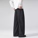 LKTM Old Fashioned Three Pleated Striped Curved Blade Jeans High End Wide Leg Men's Casual Dress Pants For Commuter_mkmklike.com