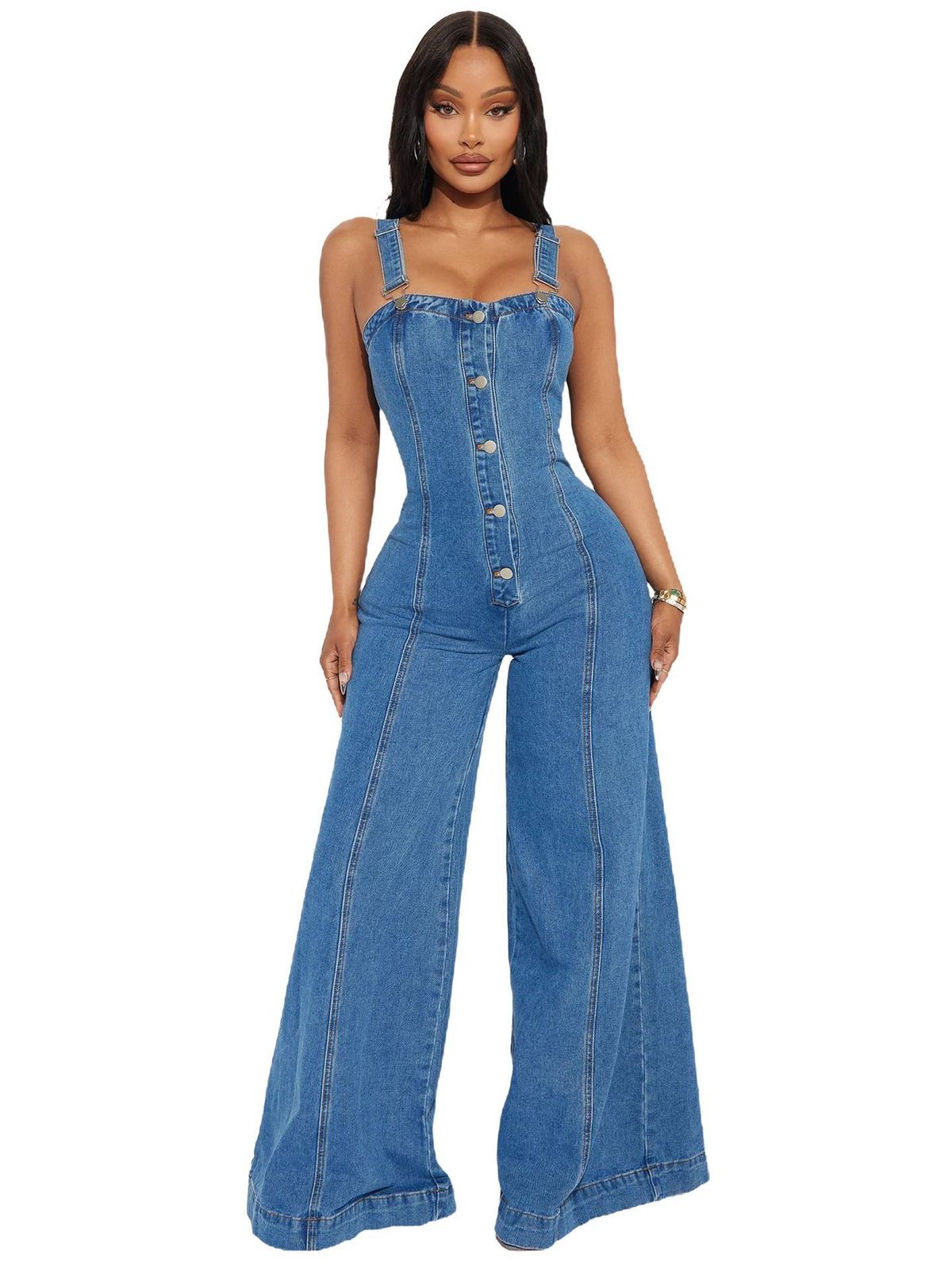 Women's Clothing Fashion Casual Sexy Overalls Denim Jumpsuit Wide Leg Pants_mkmklike.com