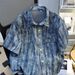 Vintage Blue Denim Shirt Jacket – Summer Lightweight Distressed Tie-Dye Design With Shoulder Pads & Short Sleeve T-Shirt Style_mkmklike.com