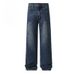 Slim Fit Dark Blue Trendy Jeans For Men Loose Straight Leg Versatile Luxurious Wide Leg Trousers Perfect For College Students Spring Autumn_mkmklike.com