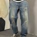 Men's American Casual Washed Retro Ripped Jeans Straight Leg Loose Trendy Wide Leg Dad Pants_mkmklike.com