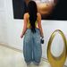 Women's Faux Two-Piece Layered Double Waist Printed Loose Wide Leg Jeans Style New_mkmklike.com