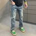 Men's Clothing Men's Straight Leg Jeans Distressed Splatter Painted Design Style Fashionable Casual Trousers Spring Trend_mkmklike.com