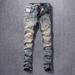 Men's Clothing Ripped Patch Jeans Men's Elastic Slim Fit Slim Feet Retro Old Trendy Straight_mkmklike.com