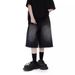 Unisex Washed Denim Shorts - American Style Straight Leg Mid-Length Summer Shorts For Men & Women (Black/Blue, S-3XL)_mkmklike.com