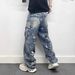 Men's Clothing Men's Heavy Style Distressed Zipper Wide Leg Jeans Multi Pocket Loose Straight Leg Drape Motorcycle Niche For Formal & Casual_mkmklike.com
