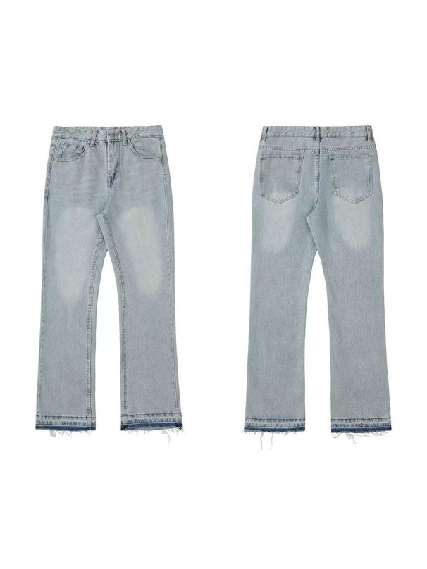 Men's Distressed Flared Jeans - Vintage Grey Cleanfit Denim With Frayed Hem, High Street Micro Bell Bottoms_mkmklike.com