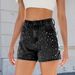 Women's Clothing Spring And Summer New Washed Design Beaded Slim Denim Skirt Women's Shorts_mkmklike.com