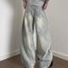 Vintage Washed Distressed Denim Jeans Unisex High Waisted Loose Fit Wide Leg Streetwear Pants With Button Fly & Deconstructed Hem_mkmklike.com
