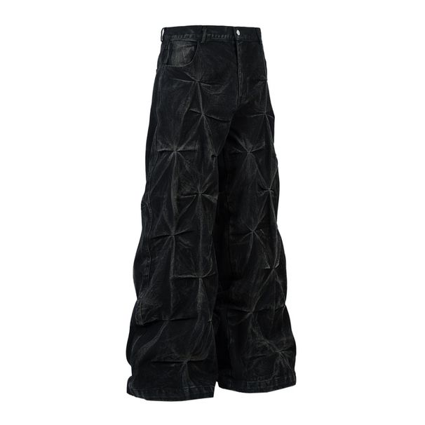 Vintage Distressed Black Jeans For Men – Oversized Streetwear Trousers With Artful Creasing (M-XXL)_mkmklike.com
