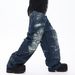 Trendy Distressed Ice-Wash Jeans – Relaxed Straight Fit With Stretch Waist & Hand-Painted Details_mkmklike.com