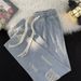 Summer Lightweight Loose Straight Wide-leg Trendy Ripped Jeans For Men, Casual And Versatile High Street Denim Pants_mkmklike.com