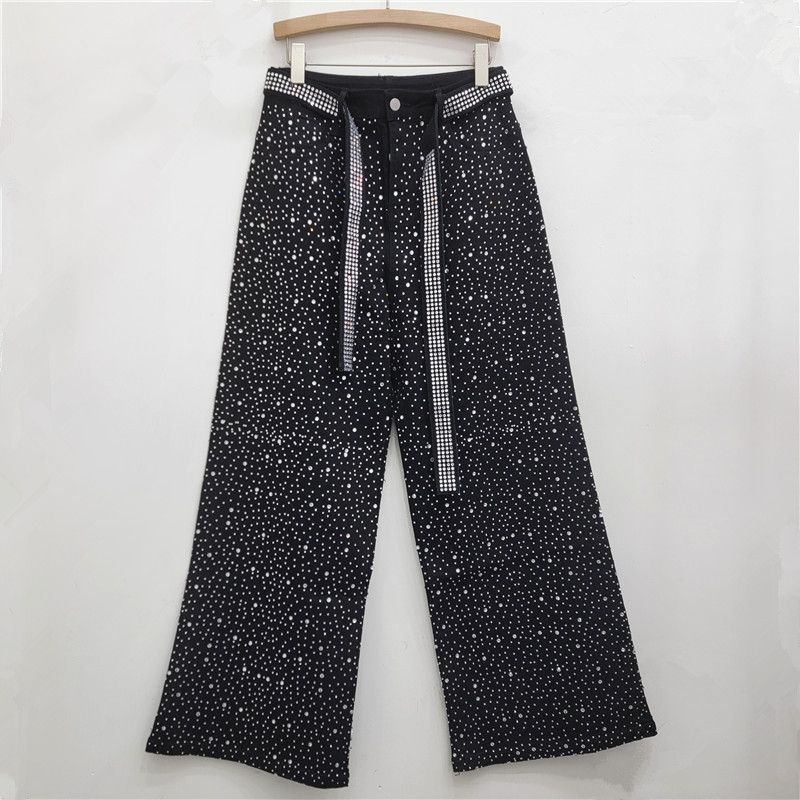 Vintage Washed Star Embroidered Ribbon Jeans | Loose Fit Wide Leg Denim Pants | Retro Boho Streetwear | High Waist Straight Leg Trousers_mkmklike.com