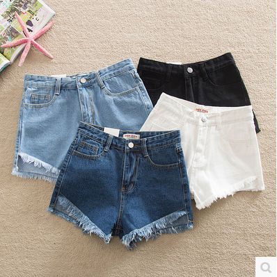 Korean 2025 Summer New Style High-Waisted Slimming Denim Shorts With Fringe And Wide Legs For Women_mkmklike.com