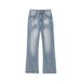 High Street Washed Lightning Pattern Blue Curved Hem Jeans For Men, Spring And Autumn American Style Long Pants, Trendy_mkmklike.com