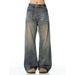 Men's Niche Worn And Distressed Retro Washed Straight Jeans Loose Versatile Wide Leg Floor Length Trousers For Autumn_mkmklike.com