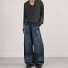 Vintage Washed Whisker Jeans – Unisex Baggy Straight-Leg Denim Pants, 77.1% Cotton, Slim-Fit Curve Hem (XS-2XL, Dark Blue)_mkmklike.com