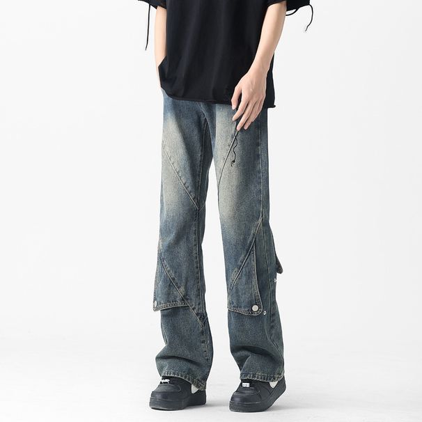 Men's Vintage Button-Fly Jeans – Retro High-Street Straight & Flare Denim Pants (Blue/Black) Secret Storage_mkmklike.com