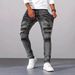 Men's Slim Fit Stretch Jeans – Silver Grey Washed Denim With Strategic Rips & Hand-Sanded Details (S-2xl, Mid-Rise Straight Leg, Comfort Flex Fabric)_mkmklike.com