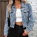 Women's Short Denim Jacket Pearl Detailing Style Top From New Relaxed Everyday Wear Comfortable Feshion_mkmklike.com