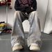 High Vibe American Street Washed Embroidered Hand-Painted Dyed Jeans Men's Wasteland Style Micro Flared Pants_mkmklike.com
