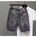 Trendy Brand Fashion Personality Embroidery Slim Straight Leg Denim Shorts Men Ins Korean Version Trendy Summer Black_mkmklike.com