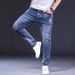 Men's Stretch Blue Skinny Jeans Multi Layered Design Slim Fit Flattering Trousers_mkmklike.com