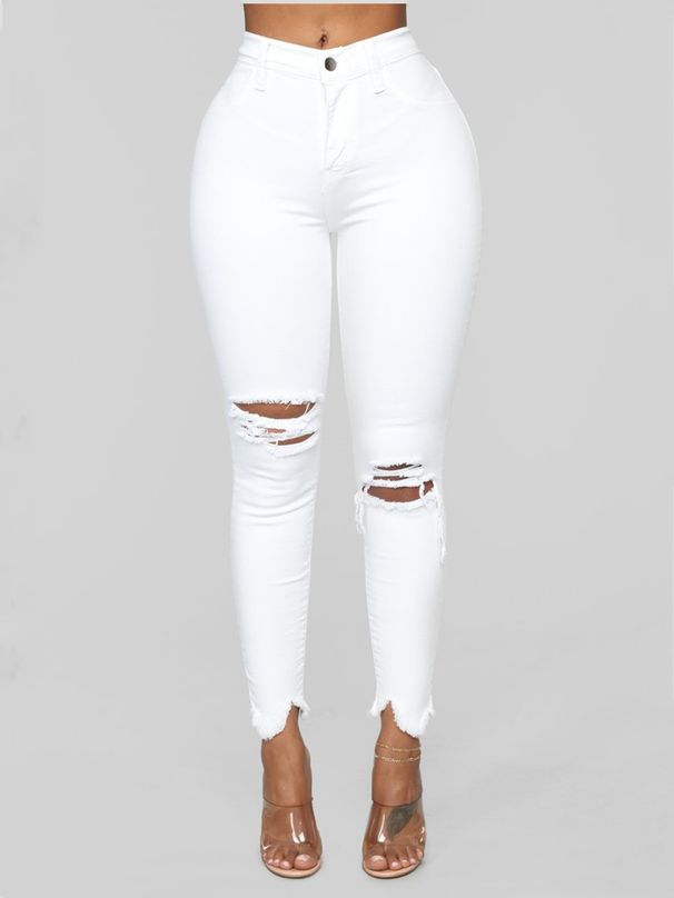 K Fashion New Pure Color Ripped Long Pants For Women_mkmklike.com