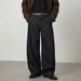 Men's Raw Denim Retro Black Jeans Straight Leg Loose Fit Casual Long Pants Textured Handmade Triangular Needle Embroidery Spring Style_mkmklike.com