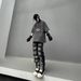 "Grunge Distressed Patchwork Slim Straight Jeans For Men – Raw Hem, Dark Grey Washed Denim & Handmade Rips | Edgy Streetwear Essential"_mkmklike.com