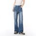 Men's Washed Flared Jeans – Lightning Crack Distressed, Loose Straight Wide Leg (Blue, S-XXL)_mkmklike.com