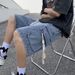 Men's Workwear Denim Shorts - Summer Casual Loose Fit Mid-Length Cargo Shorts With Drawstring Waist, Washed Cotton Fabric For Teen Boys & Young Adults_mkmklike.com