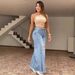 High Waisted Retro Ripped Wide Leg Jeans Light Washed Denim Cross Border European American Style Women's Long Pants_mkmklike.com