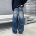 Men's & Women's Streetwear Straight Leg Jeans - Classic Blue Denim With Hand-Painted Details, Low Waist, Relaxed Fit (S-3xl)_mkmklike.com