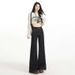 American-style Denim Flared Jeans Women, Dark Blue, Non-tight-fitting, Casual Straight-leg Bell-bottom Pants, Available_mkmklike.com