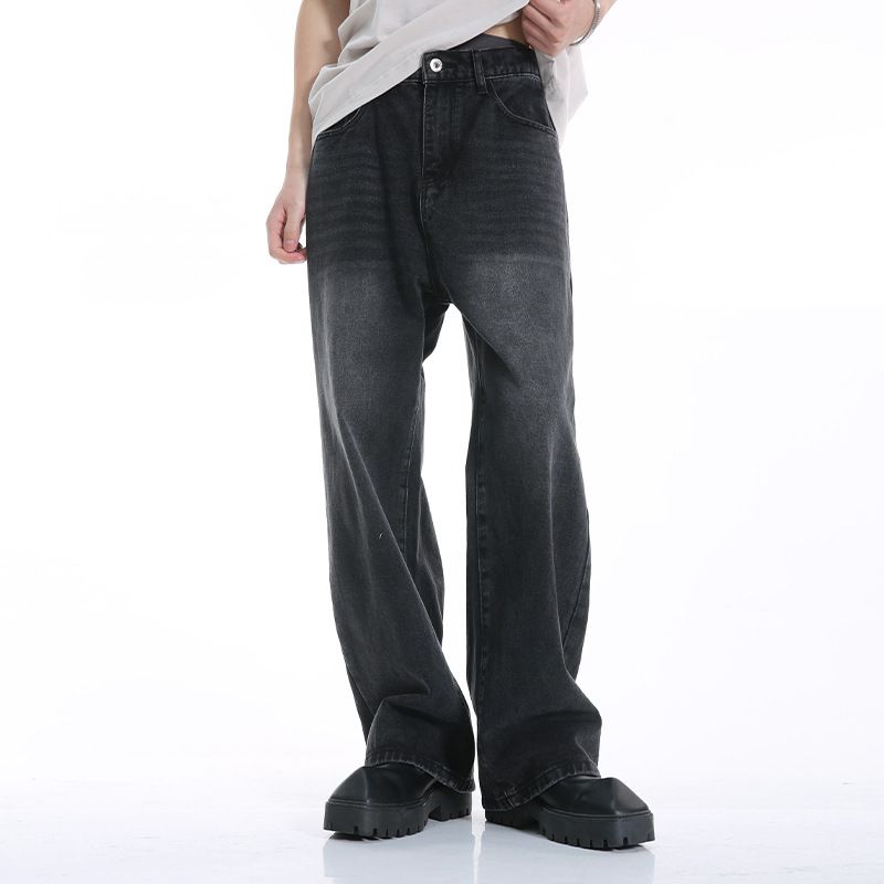 Unisex High Street Washed Black & Grey Relaxed Straight Leg Jeans - Mid Rise, Loose Fit, Wide Leg For Men & Women_mkmklike.com