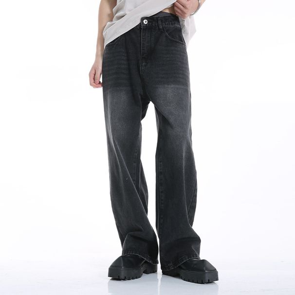 Unisex High Street Washed Black & Grey Relaxed Straight Leg Jeans - Mid Rise, Loose Fit, Wide Leg For Men & Women_mkmklike.com